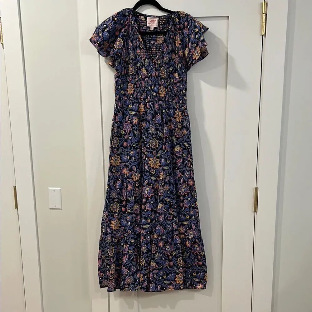Banjanan “Ira” Blue and Pink Flutter Sleeve Sundress, Size large